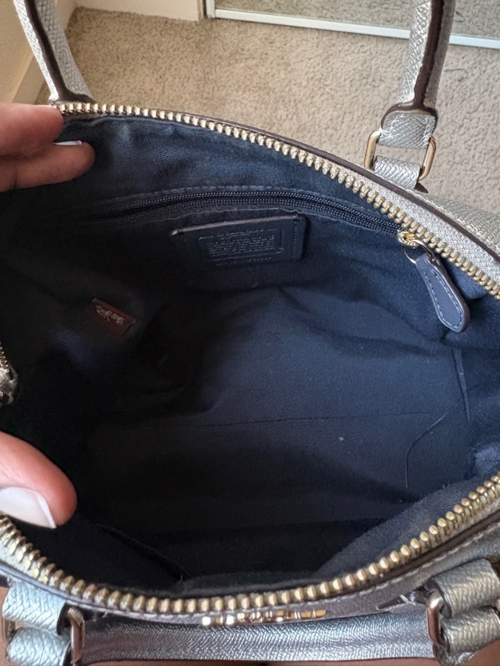 Coach Two-Tone Pebbled Leather Satchel - Blue & Silver - Picture 5 of 7
